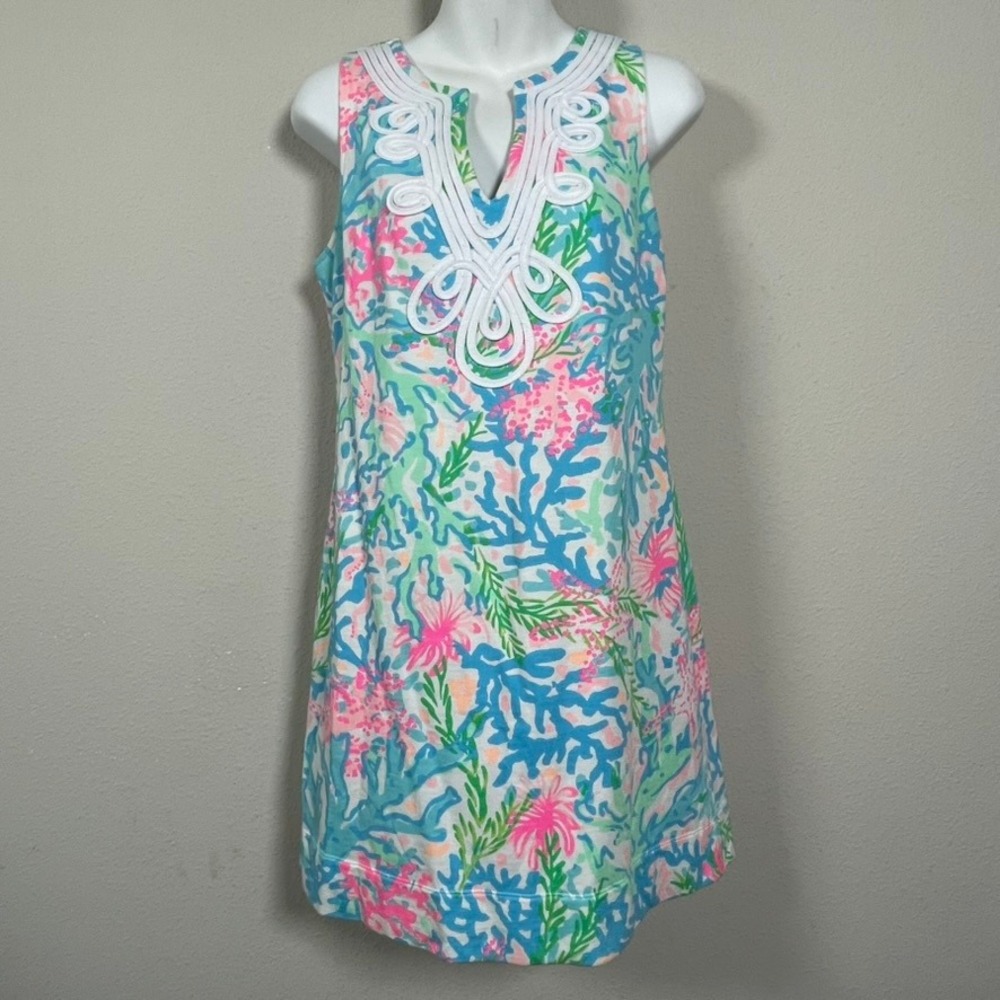 Lilly Pulitzer Harper Shift Dress Women S Blue Pink Coral Soutache Print Coastal